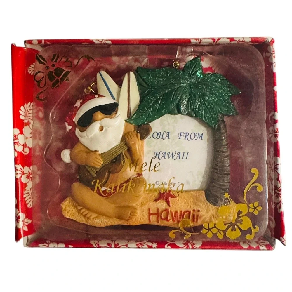 Hawaiian Santa Ornament Surfing Guitar Christmas Tree Decoration‎ New with Box